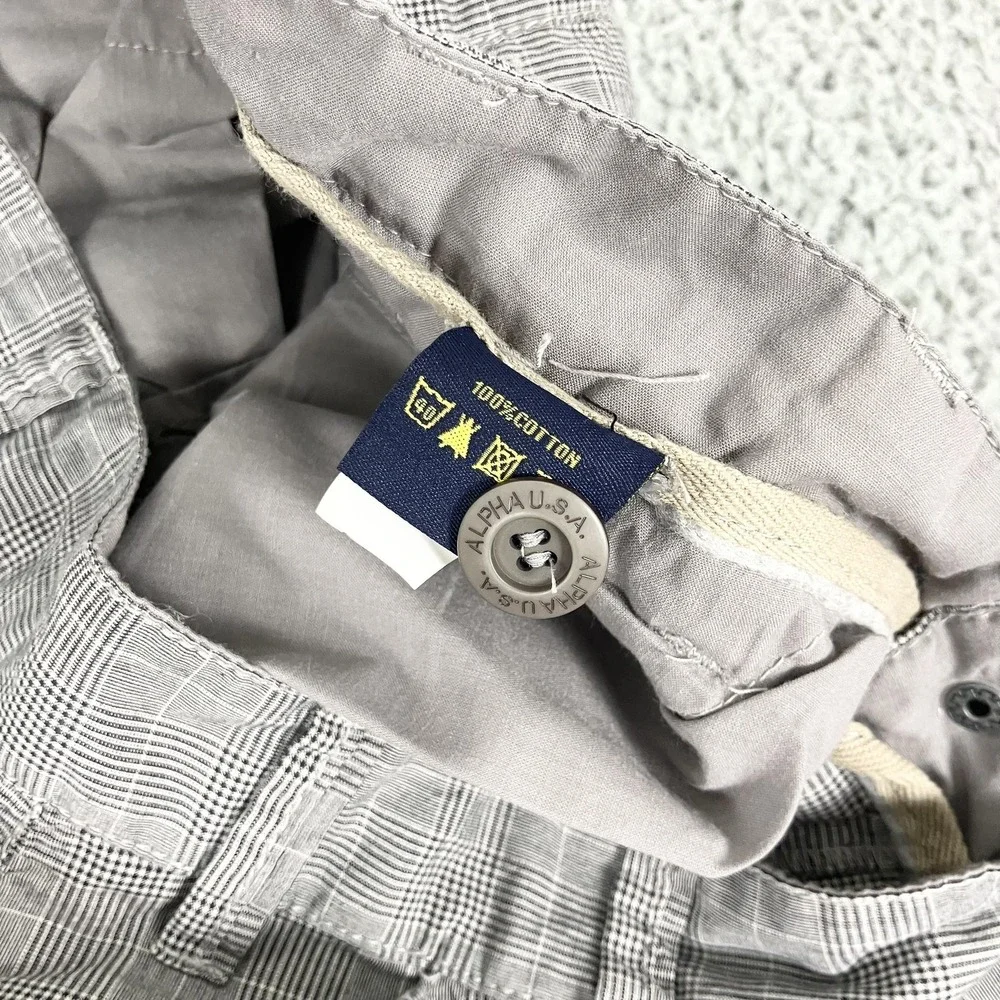 Alpha Industries Cargo Shorts Mens 32 Gray Plaid Cotton‎ Canvas Military Utility